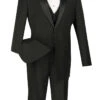 Santorini Collection - Regular Fit Black Tuxedo 4 Piece With Vest Bow Tie Adjustable Waistband