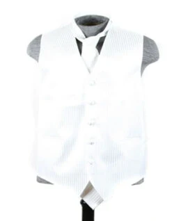 White Tonal Stripe Vest Set