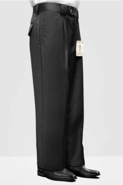 Mens Italian Wool Wide Leg Dress Pants In Charcoal Grey
