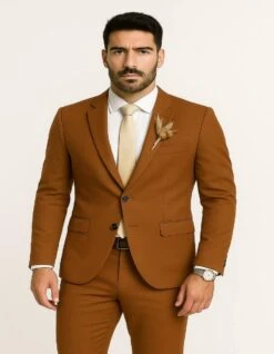 Men’s Rust Brown Wedding Suit – Modern Slim Fit Groom Suit For Fall Outdoor Ceremonies