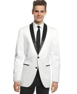 Two Buttons White Dinner Jacket 1 One Button White And Dark Color Black Collared Shawl Collar Sportcoat Blazer ~ Suit Jacket, Dinner Jacket