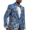 Royal Blue & Black Men's Slim Fit Paisley Prom 2025 Tuxedo Jacket