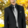Men 2 Button Trim Cowboy In Black Cowboy Suit - Country Besom Pockets Wedding Suits