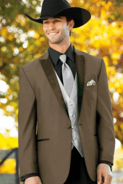 Men 2 Button Trim Cowboy In Tan Cowboy Suit - Country Wedding Suits