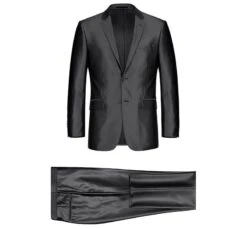 Black Regular Fit Sharkskin Italian Styled 2 Piece Suit -Alberto Nardoni Shop 207 1 1