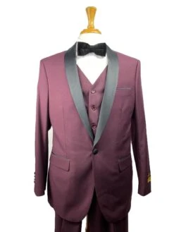 28-C-Tux-Shawl Burgundy-Blk -Tuxedo WholesaleDistributors