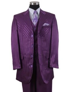 Gangster Suit - Mobster Suit - Mafia Suit For Mens 3 Button Ton On Ton Stripe Fashion Suit In Purple