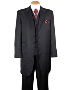 Gangster Suit - Mobster Suit - MafiaBlack Suit For Mens Ton On Ton Stripe Fashion Zoot Black Suit
