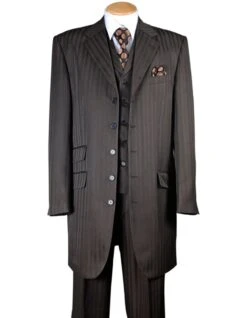 Mens Ton On Ton Stripe Fashion Zoot Suit In Brown