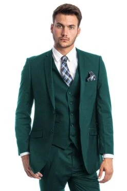 "Teal Green Slim Fit Wedding Suit For Men - Two Button Basic Vested"
