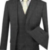 Mens Classic Fit Vested Plaid Suit In Black