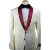 35-C-TUX-SHAWL IVORY-BURGUNDY -Tuxedo WholesaleDistributors