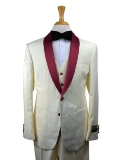 35-C-TUX-SHAWL IVORY-BURGUNDY -Tuxedo WholesaleDistributors
