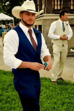 Men 2 Button Cowboy Trim In Navy Suit - Country Wedding Suits