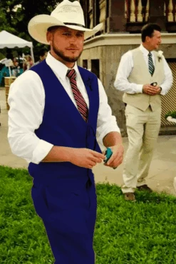 Men 2 Button Cowboy Trim In Royal-Blue Suit - Country Wedding Suits