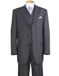 Gangster Suit - Mobster Suit - Mafia Suit For Mens 3 Button Notch Lapel Bold Pinstripe Gangster Suit In Grey