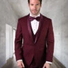 Mens Wool One Button Modern Fit Vested Shawl Prom Tuxedo In Burgundy