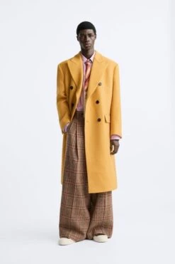 Mens Overcoat -Mens Long Wool Topcoats- Topcoat For Men-Mens Double Breasted Overcoat - "Yellow" Double Breasted Coat