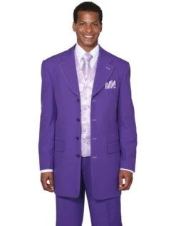 Mens 4 Button Wide Notch Lapel Fashion Zoot Suit In Purple