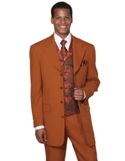 Gangster Suit - Mobster Suit - Mafia Suit For Mens 4 Button Wide Notch Lapel Fashion Zoot Suit In Rust