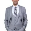 "Men's Skinny Wedding Suit - One Button, Peak Lapel, Lowcut Vest, Light Grey"