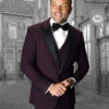 Mens Vested Wide Peak Lapel Prom Tuxedo In Burgundy