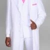 Mens Vested Peak Lapel Fashion Herringbone Zoot Suit In White