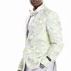 "Lilac Men's Floral Print Wedding Tuxedo Suit - One Button Vested Dinner Jacket"