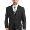 "Black Men's Wedding & Business Suit - Vested Two Button Solid Color"