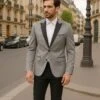 Men's Grey Velvet Tuxedo Jacket With Black Satin Lapel Suit – Mens Blazer + Black Pants