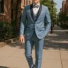 Sky Blue Tuxedo With Black Shawl Lapel Slim Fit Prom And Wedding Suit In Baby Blue Color - Light Blue
