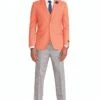 "Orange Men's Summer Suit Plaid Pants - Two Button Vested Style"