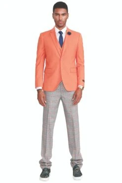 "Orange Men's Summer Suit Plaid Pants - Two Button Vested Style"