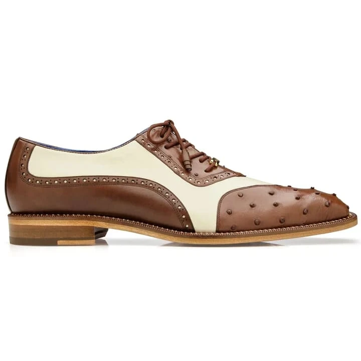 Men's Belvedere Sesto Italian Calf & Ostrich Quill Wingtip Dress Shoe In Brown & White 2 Men's Belvedere Sesto Italian Calf & Ostrich Quill Wingtip Dress Shoe In Brown & White - Image 2