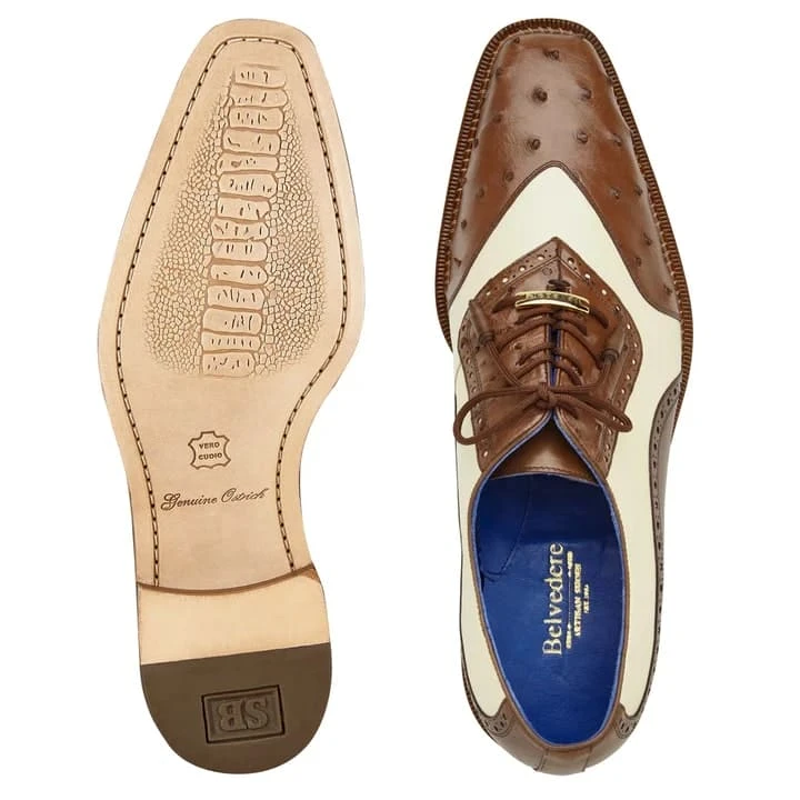Men's Belvedere Sesto Italian Calf & Ostrich Quill Wingtip Dress Shoe In Brown & White 3 Men's Belvedere Sesto Italian Calf & Ostrich Quill Wingtip Dress Shoe In Brown & White - Image 3