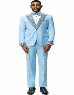 Baby Blue Prom Tuxedo - Perfect Wedding Suit Vested Rhinestone Lapelled -Alberto Nardoni Shop Baby Blue Prom Tuxedos