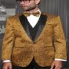 Big And Tall Size Tuxedo Dinner Jacket - Paisley Fabric Blazer In Color Gold