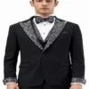 Black Prom Tuxedo - Perfect Wedding Suit Vested Rhinestone Lapelled
