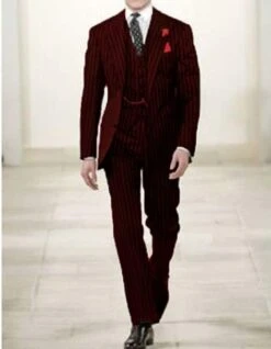Gangster Suit - Mobster Suit - Mafia Suit For Mens 2 Button Gangster Pinstripe Suit In Black & Red