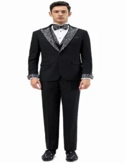 Black And White Prom Tuxedo - Perfect Wedding Suit Vested Rhinestone Lapelled -Alberto Nardoni Shop Black and White Prom Tuxedos