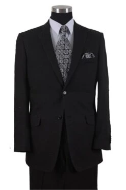 Mens 2 Button 100% Linen Suit With Elbow Side Vents Patches In Black