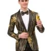 Mens Paisley Jeweled Shawl Prom Tuxedo Besom Pockets Black And Gold Blazer