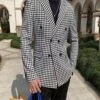 Black And White Plaid Suit Jacket - Mens Black Chest Pocket Blazer