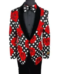 Mens Prom Tuxedo Suit Black & White Polka DotProm Suit