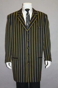 Mens Pimp Coat + Pimp Jacket Vest And Pants - Gangster Black And Yellow Fabric Suit