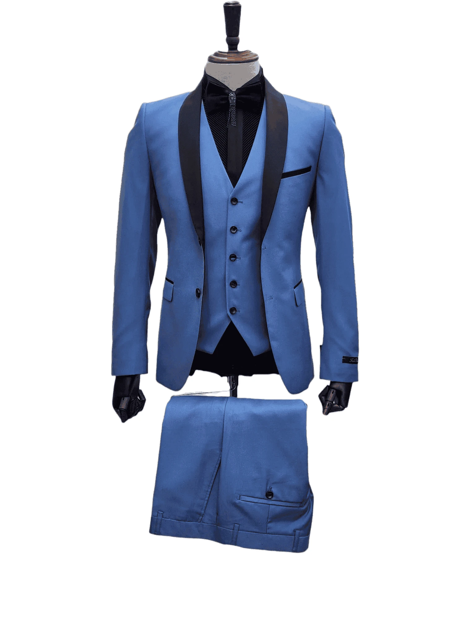 Steel Blue Tuxedo Suit With Black Shawl Lapel – 3 Piece Slim Fit Wedding & Formal Attire In Light Blue Color 2 Steel Blue Tuxedo Suit With Black Shawl Lapel – 3 Piece Slim Fit Wedding & Formal Attire In Light Blue Color - Image 2
