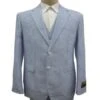Men's Notch Label Blue Summer Seersucker Fabric Vested 3 Piece Notch Lapel Suit