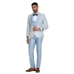 2025 Prom Special Blue Tuxedo Suit W/ Double-Breasted Vest By Tazzio -Alberto Nardoni Shop Blue Tuxedo 2
