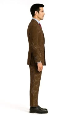 Mens Brown Pinstripe Double-Breasted Suit – Classic 6-Button Business And Vintage Style -Alberto Nardoni Shop Brown Pinstripe Double Breasted
