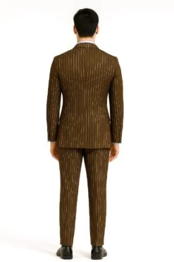 Mens Brown Pinstripe Double-Breasted Suit – Classic 6-Button Business And Vintage Style -Alberto Nardoni Shop Brown Pinstripe Double Breasted Suits
